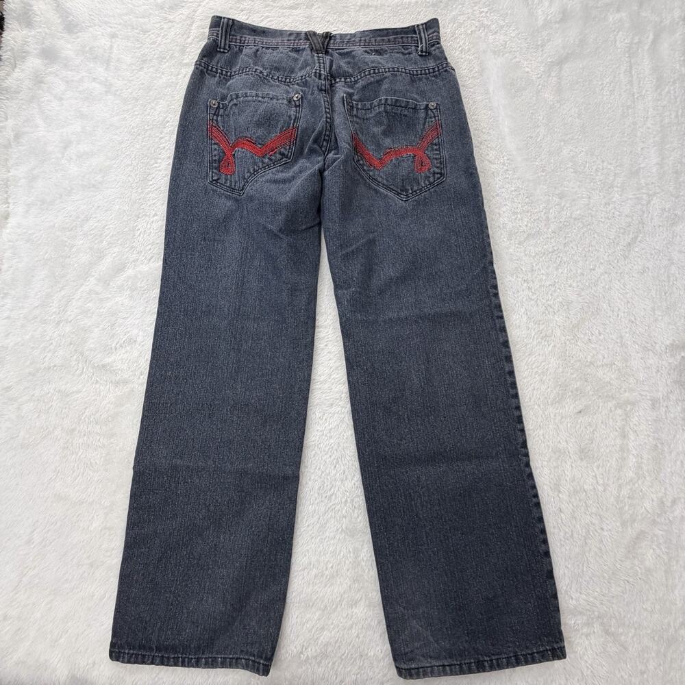 VTG 5ive Jungle Jeans Mens 34x 30 Black Red Embroidered y2k Straight Leg